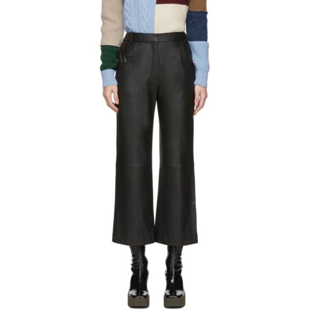 NWT ALEXACHUNG Straight-Leg Leather Pants